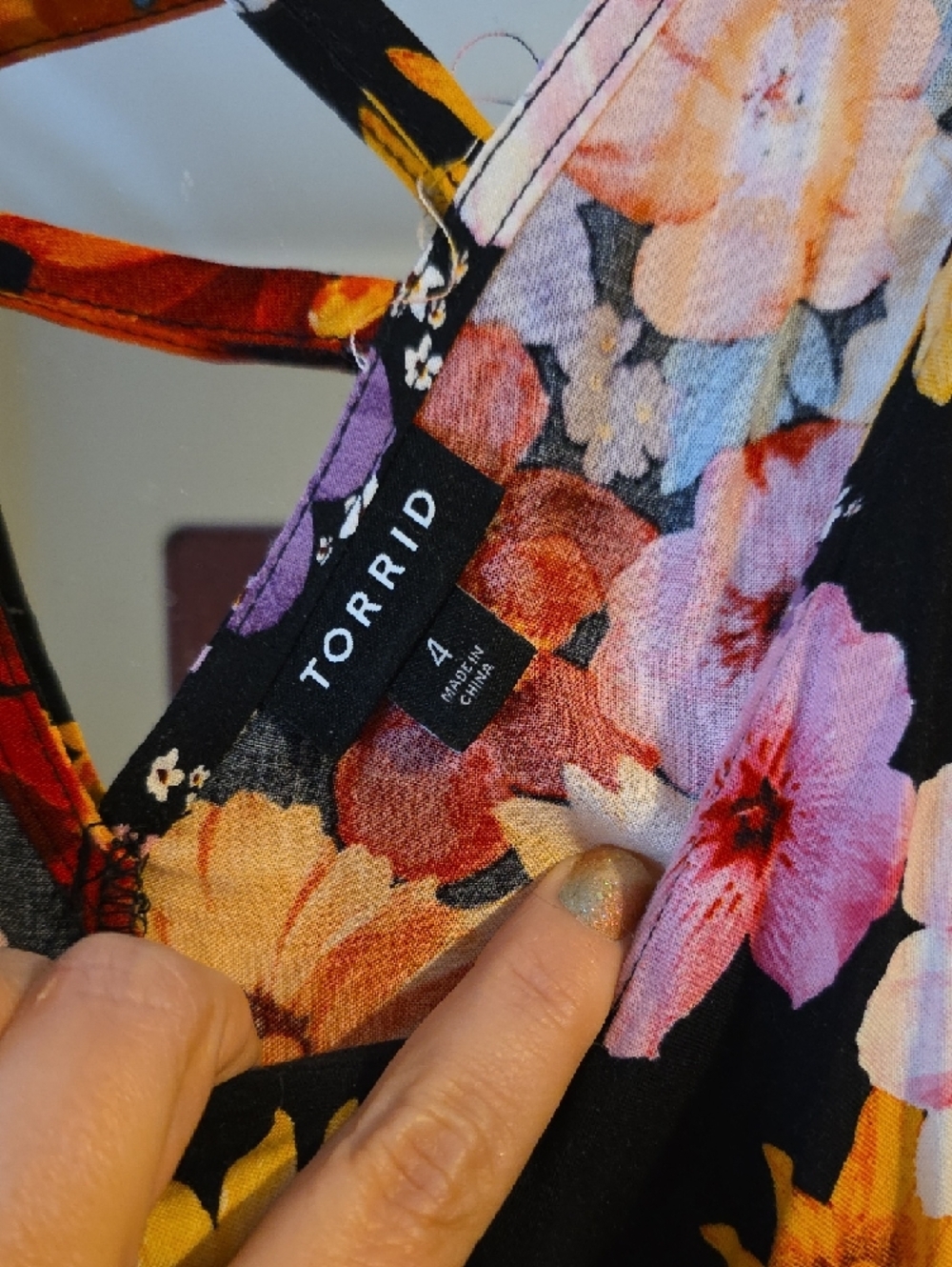 torrid Black Floral Sleeveless Tunic with Crisscross Back - Picture 2 of 6